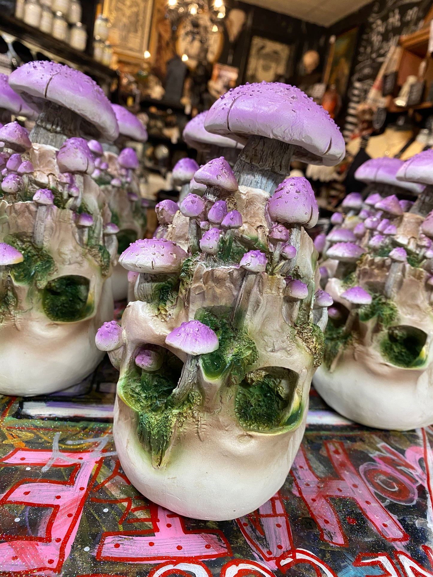 Skull with purple mushrooms
