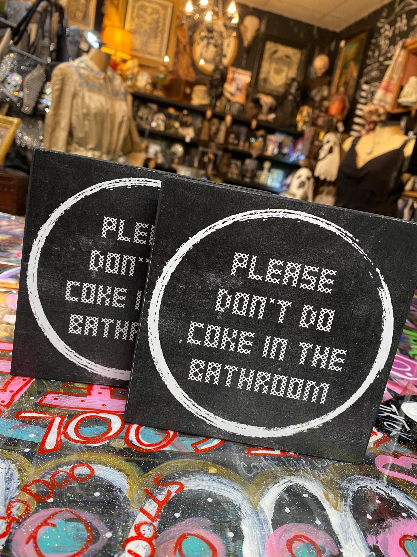 Please don’t do Coke in the bathroom (circle)